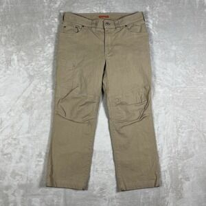 LL Bean Riverton Pants Mens 34x25* Tan Canvas Stretch Outdoor Hiking Utility